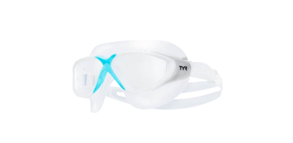 tyr rouge swim mask womens fit - clear/blue